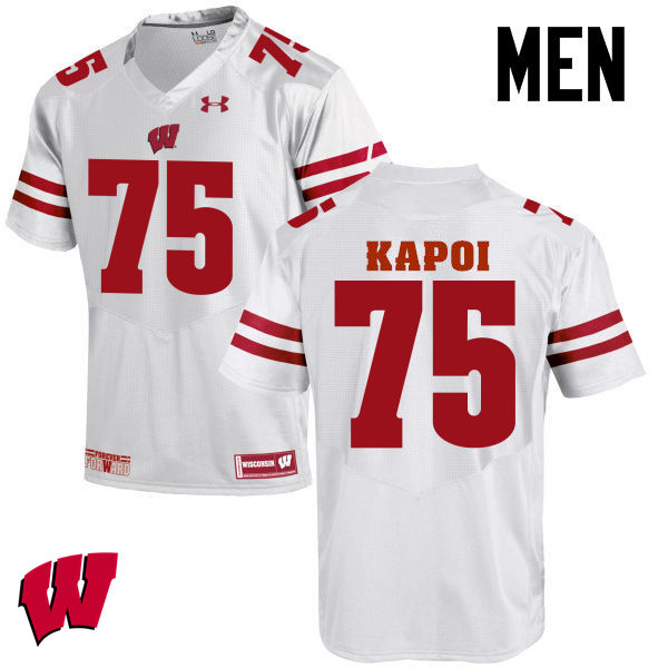 Wisconsin Badgers Men's #75 Micha Kapoi NCAA Under Armour Authentic White College Stitched Football Jersey SM40H72ES